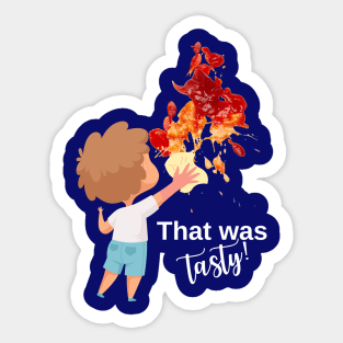 funny design with ketchup stain and kid, for dark background Sticker